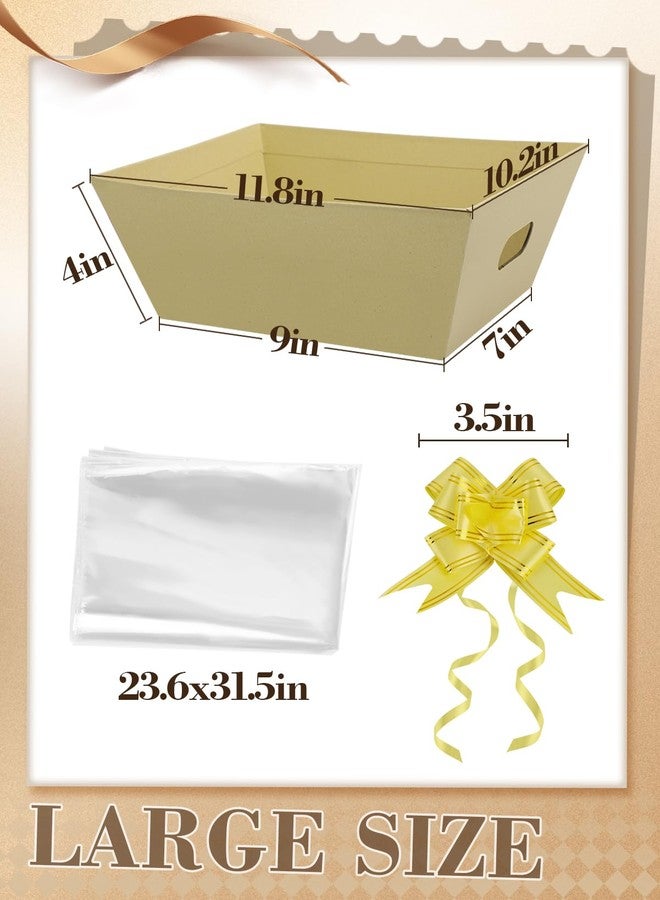 Beeplove 6 Sets Large Thick Kraft Baskets for Gifts Empty - Gift Baskets Empty Kit with Cellophane Wrap and Pull Bows for Valentine's Day Wedding Birthday Bridesmaid Baby Shower, Yellow - Image 5